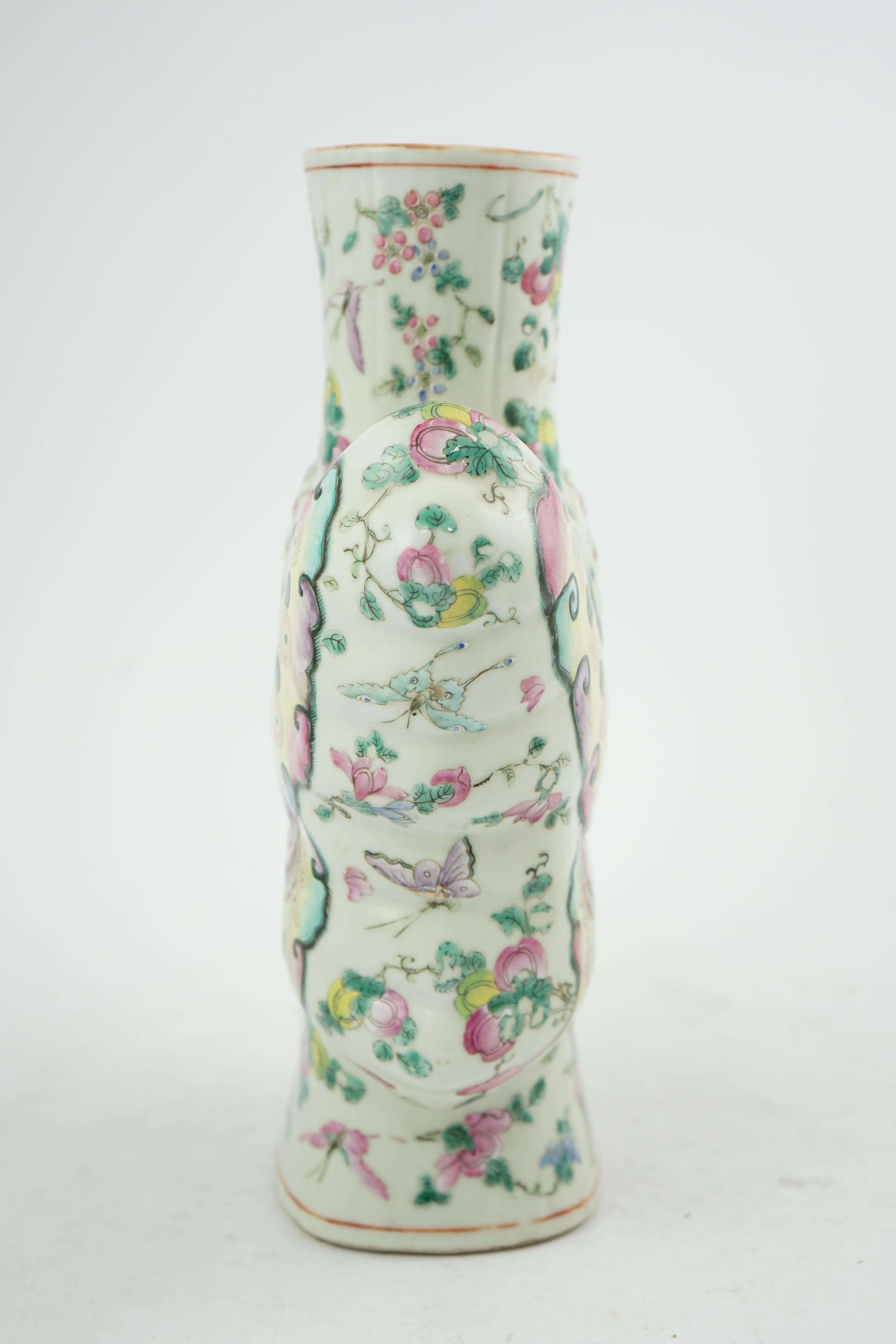 An unusual Chinese famille rose butterfly-shaped vase, late 19th century